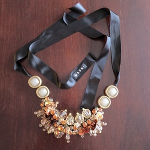 MARNI AMBER JEWEL ADORNED SATIN RIBBON NECKLACE